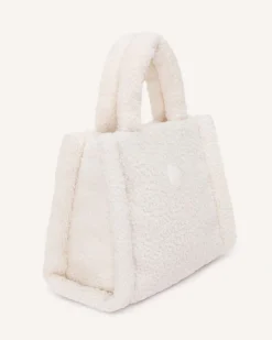 Mini bag Colmar Originals color gesso stile shopper in tessuto teddy con logo frontale