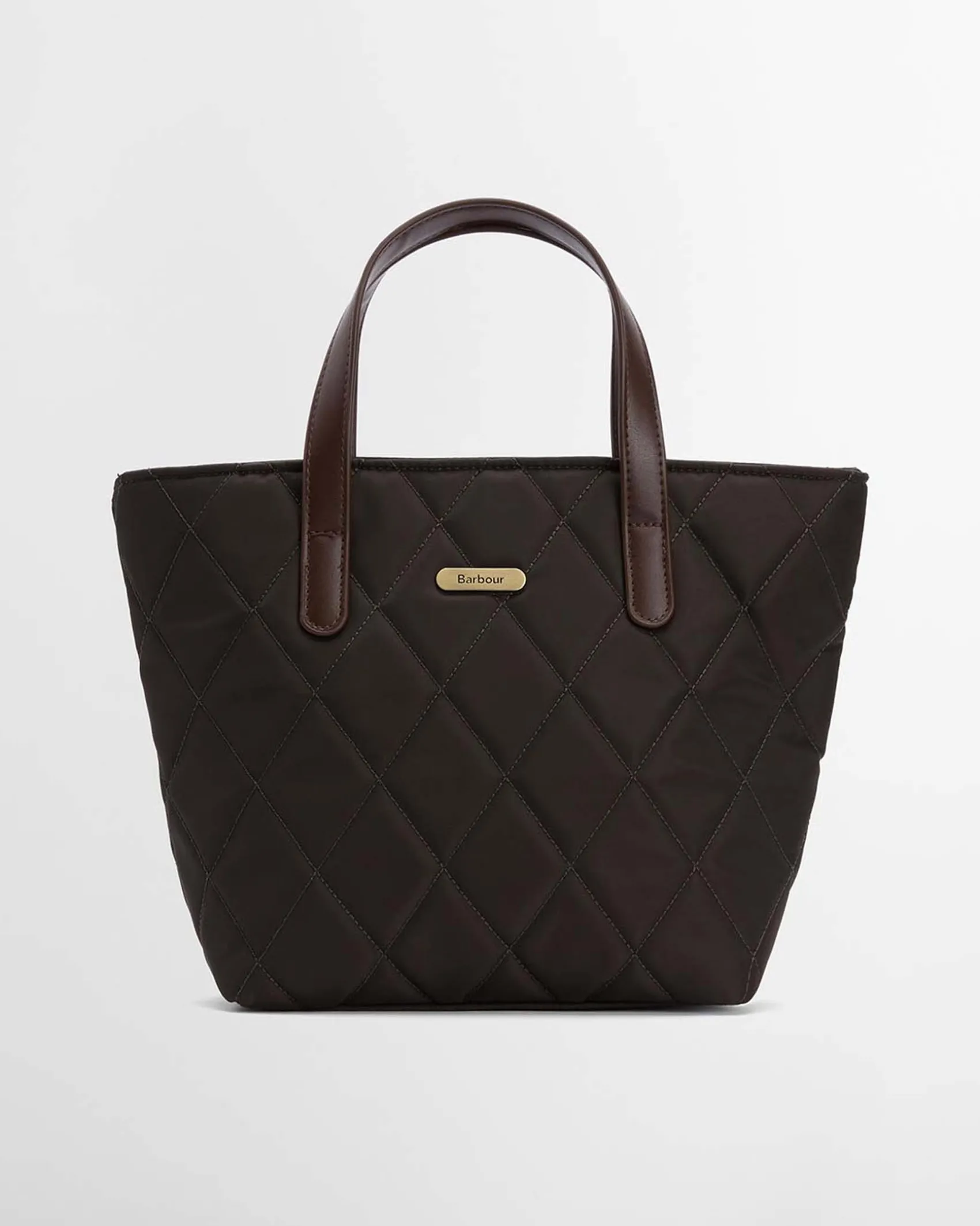 Mini bag verde militare Barbour in nylon trapuntato con tracolla più lunga staccabile