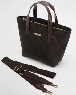 Mini bag verde militare Barbour in nylon trapuntato con tracolla più lunga staccabile