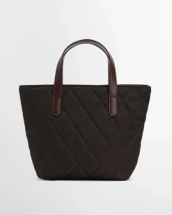Mini bag verde militare Barbour in nylon trapuntato con tracolla più lunga staccabile