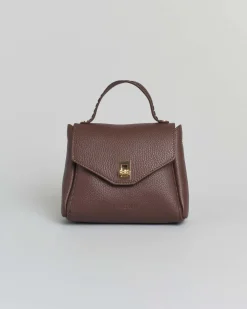 Mini bag VisonĂ testa moro in pelle martellata con impunture e patta di chiusura