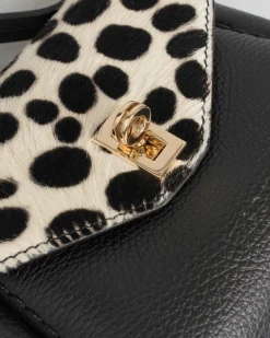 Mini bag Visonà vera in pelle martellata con impunture e patta di chiusura in cavallino effetto dalmata