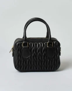 Mini bauletto Hlo! nero in pelle con motivo trapuntato chevron sul davanti