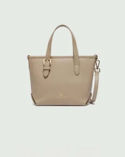 Mini borsa a mano Emme Marella in similpelle martellata color gesso con tracolla removibile