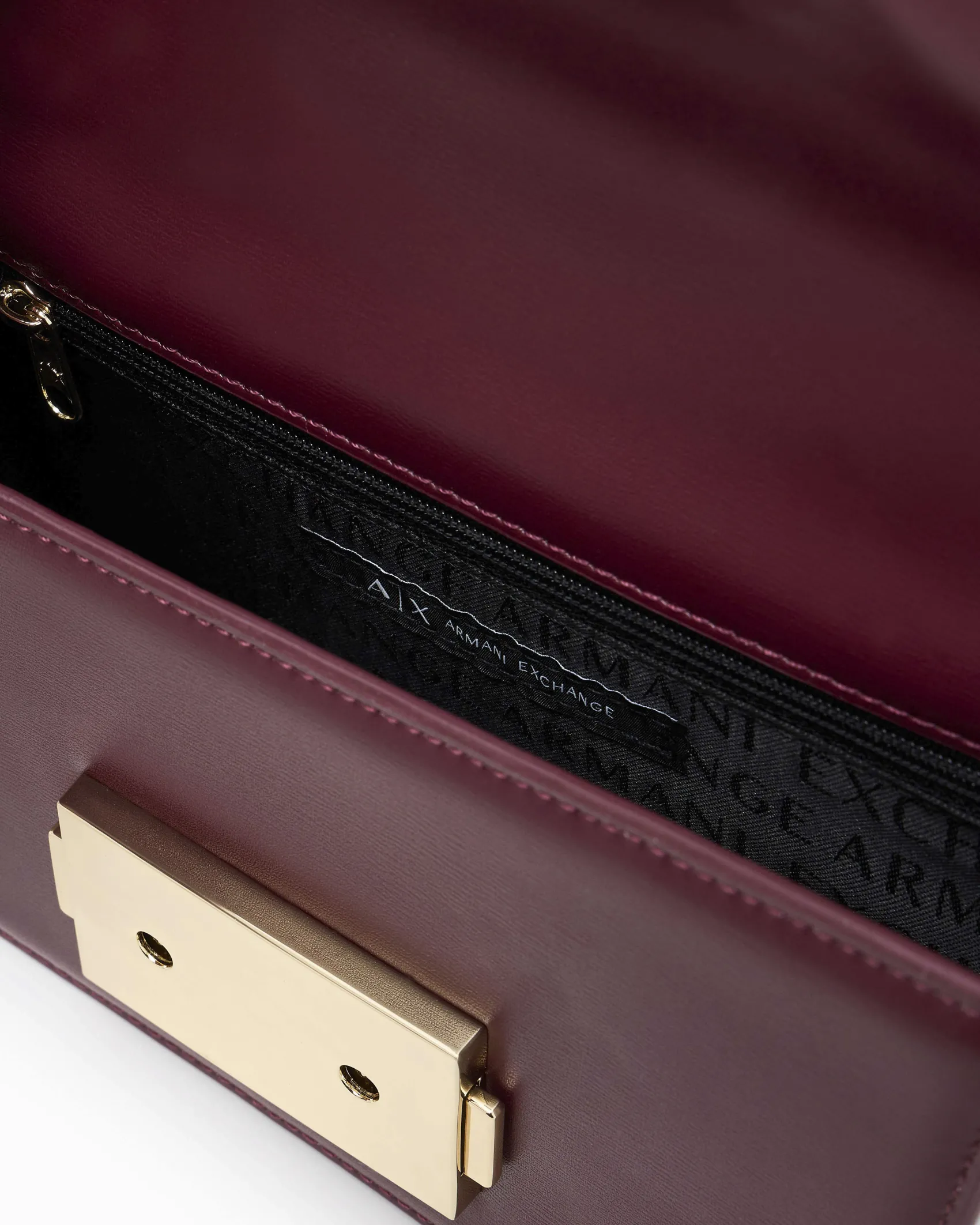 Mini borsa a tracolla Armani Exchange bordeaux in similpelle con catena dorata