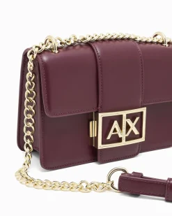 Mini borsa a tracolla Armani Exchange bordeaux in similpelle con catena dorata