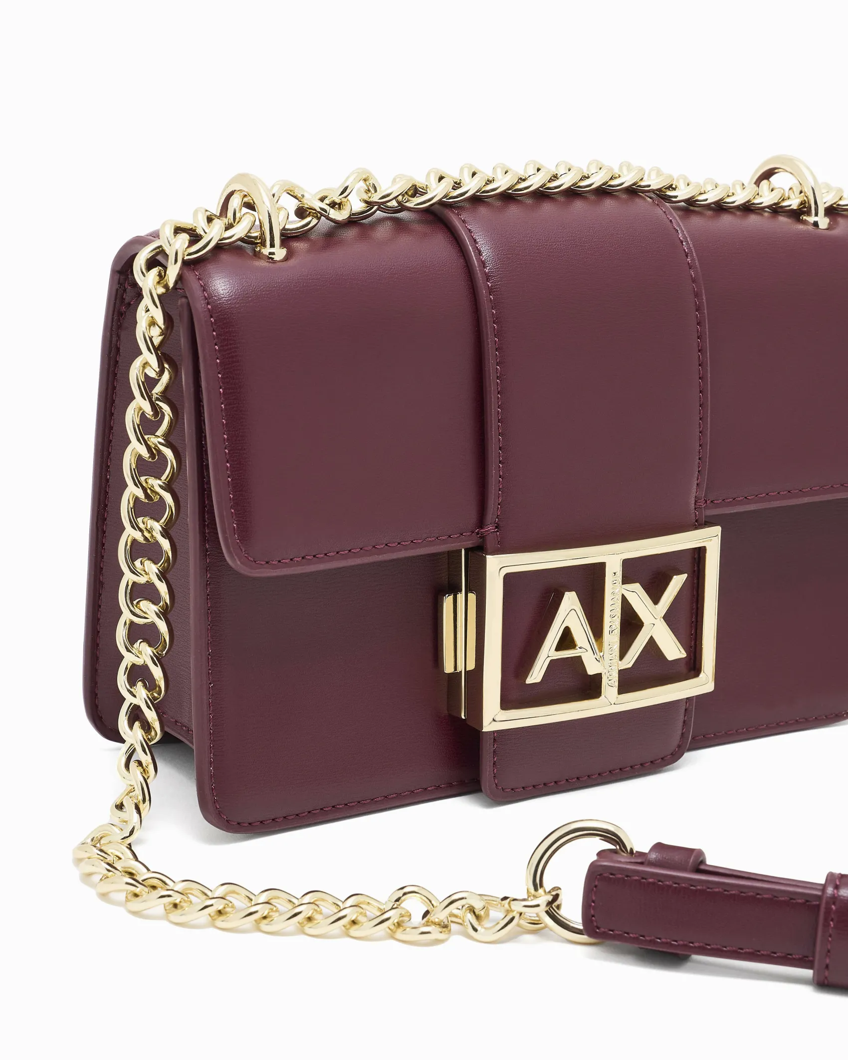 Mini borsa a tracolla Armani Exchange bordeaux in similpelle con catena dorata