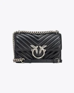 Mini Classic Bag Chevron in pelle bianca con fibbia Love Birds dorata e tracolla a catena regolabile