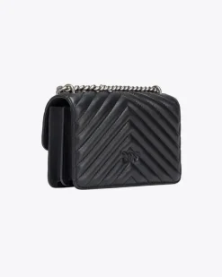 Mini Classic Bag Chevron in pelle bianca con fibbia Love Birds dorata e tracolla a catena regolabile