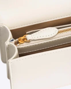 Mini Classic Love Bag one Simply in pelle liscia bianca con fibbia dorata Love Birds e tracolla a catena regolabile
