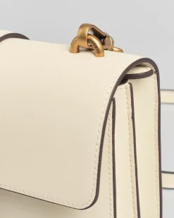Mini Classic Love Bag One bianca in pelle liscia con fibbia Love Birds dorata e tracolla a catena rimovibile