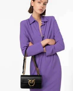 Mini Classic Love Bag one Simply in pelle liscia nera con fibbia dorata Love Birds e tracolla a catena regolabile