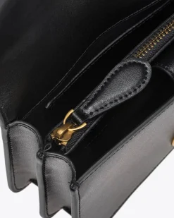 Mini Classic Love Bag one Simply in pelle liscia nera con fibbia dorata Love Birds e tracolla a catena regolabile