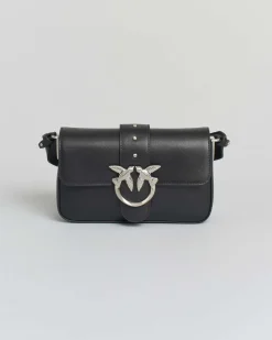 Mini Love Bag One Slouchy Pinko marrone in pelle liscia con fibbia Love Birds dorata