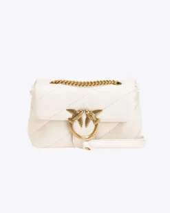 Mini Love Bag Puff avorio in nappa con motivo matelassรจ obliquo e fibbi argento Love Birds