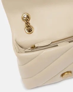 Mini Love Bag Puff beige in nappa con motivo matelassè obliquo e fibbia Love Birds dorata
