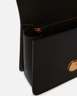 Mini Love Bag Top Handle Light nera Pinko in pelle liscia a forma a trapezio con fibbia Love Birds e tracolla a catena