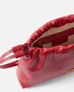 Mini sacchetto rosso Pinko in pelle con chiusura arricciata con doppia tracolla a coulisse