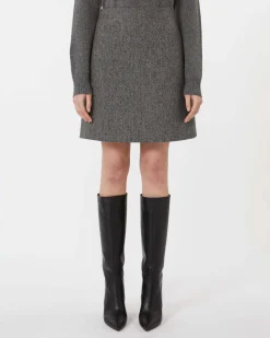 Minigonna grigia Weekend Max Mara in pura lana con finitura effetto shetland a motivo spinato