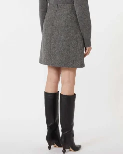 Minigonna grigia Weekend Max Mara in pura lana con finitura effetto shetland a motivo spinato