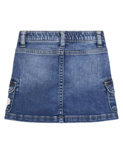 Minigonna Guess in denim lavaggio medio stone washed con patch