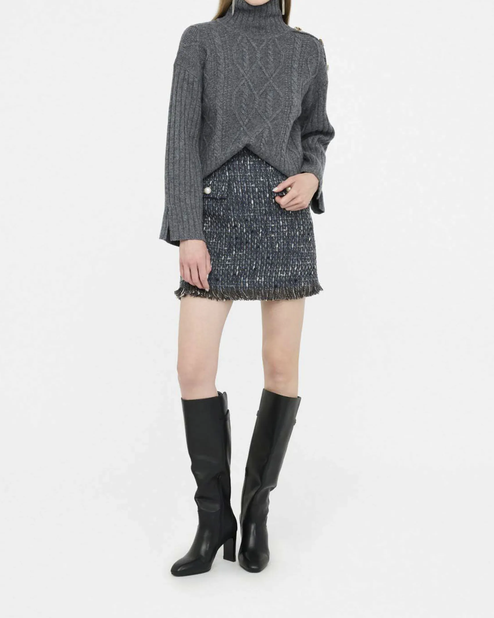 Minigonna Liu Jo avio in bouclé di cotone e lana