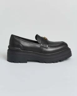 Mocassino Mia nero Pinko con suola chuncky e placca con logo Love Birds