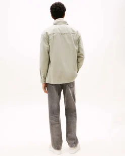 Overshirt Tommy Jeans verde salvia in puro cotone con taschino e flag porta logo al petto