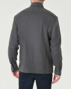 Overshirt Xacus color antracite in flanella di misto lana stretch con tasconi applicati sul petto