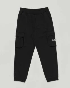 Pantalone cargo EA7 nero in felpa di puro cotone