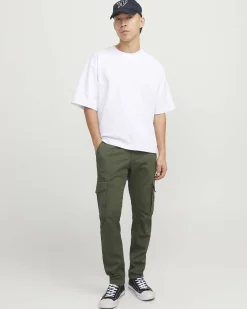 Pantalone cargo Jack & Jones slim-fit verde militare in cotone stretch con polsini alle caviglie