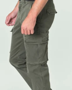 Pantalone cargo My Stuff verde militare in gabardina di cotone stretch