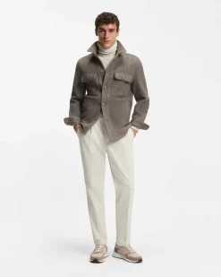 Pantalone carrot-fit Perin Boss panna in velluto di cotone stretch