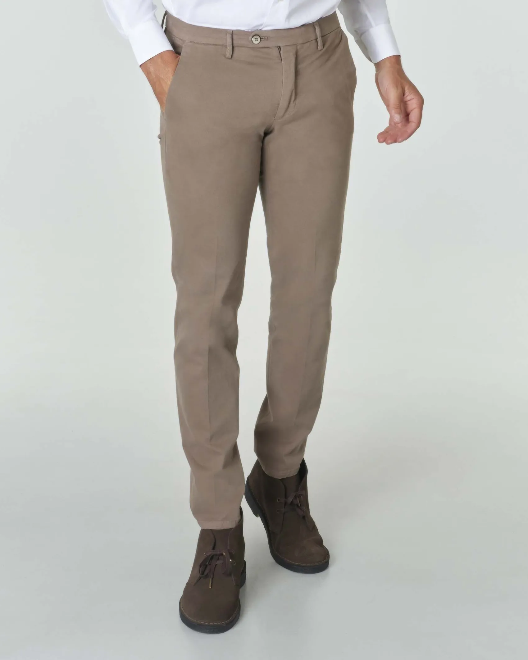 Pantalone chino Michael Coal Brad color tortora in gabardina di cotone stretch