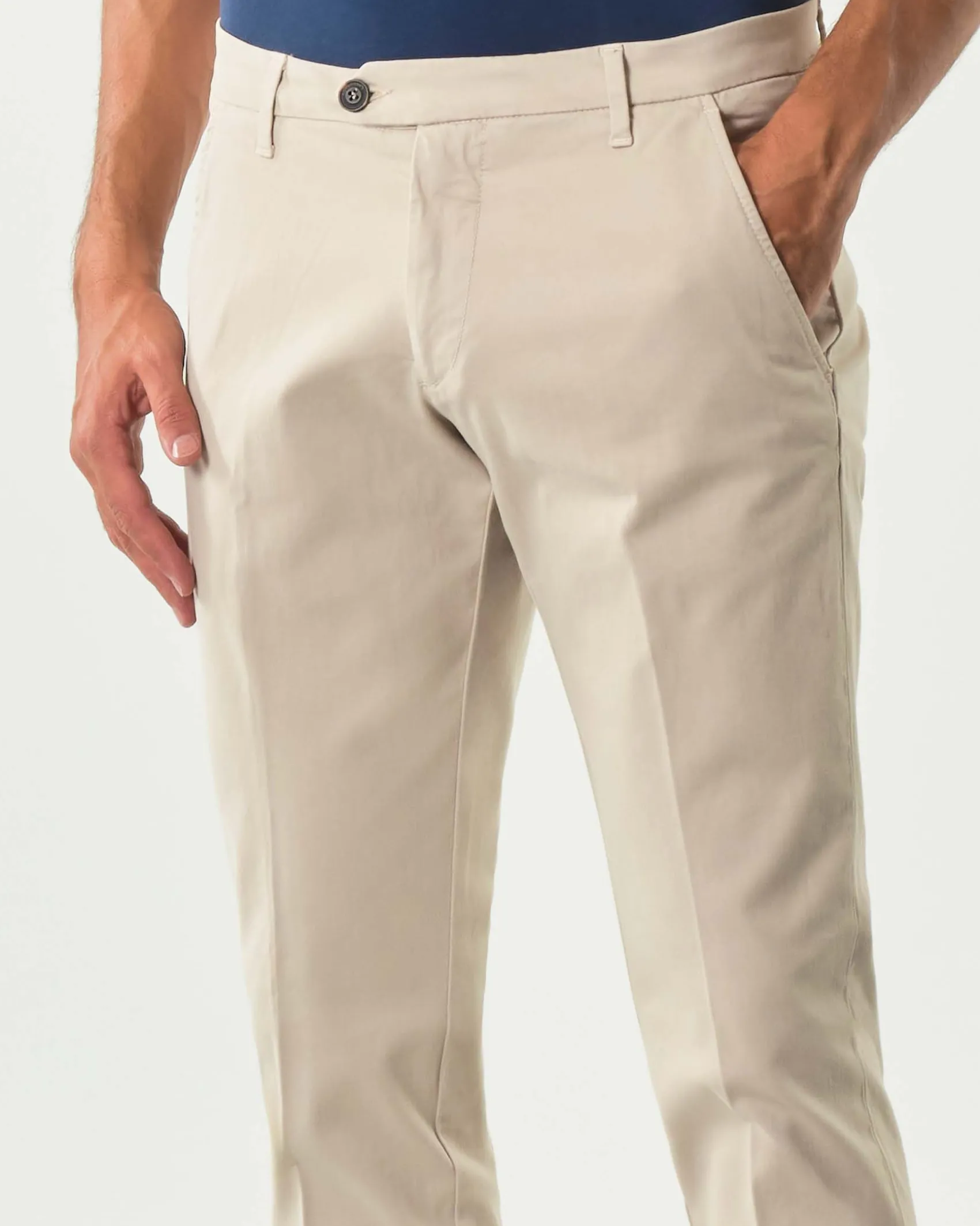 Pantalone chino New Rolf Roy Roger's beige slim-fit in gabardina di cotone stretch