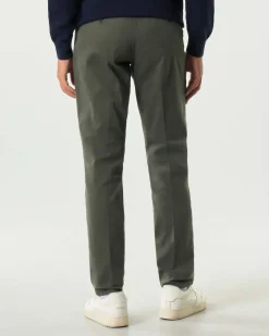 Pantalone chino New Rolf Roy Roger's verde militare slim-fit in gabardina di cotone stretch