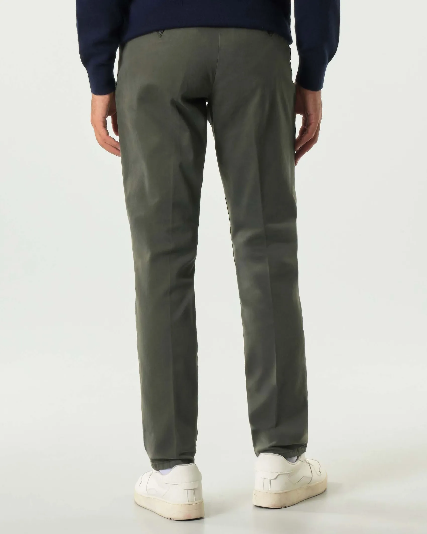 Pantalone chino New Rolf Roy Roger's verde militare slim-fit in gabardina di cotone stretch