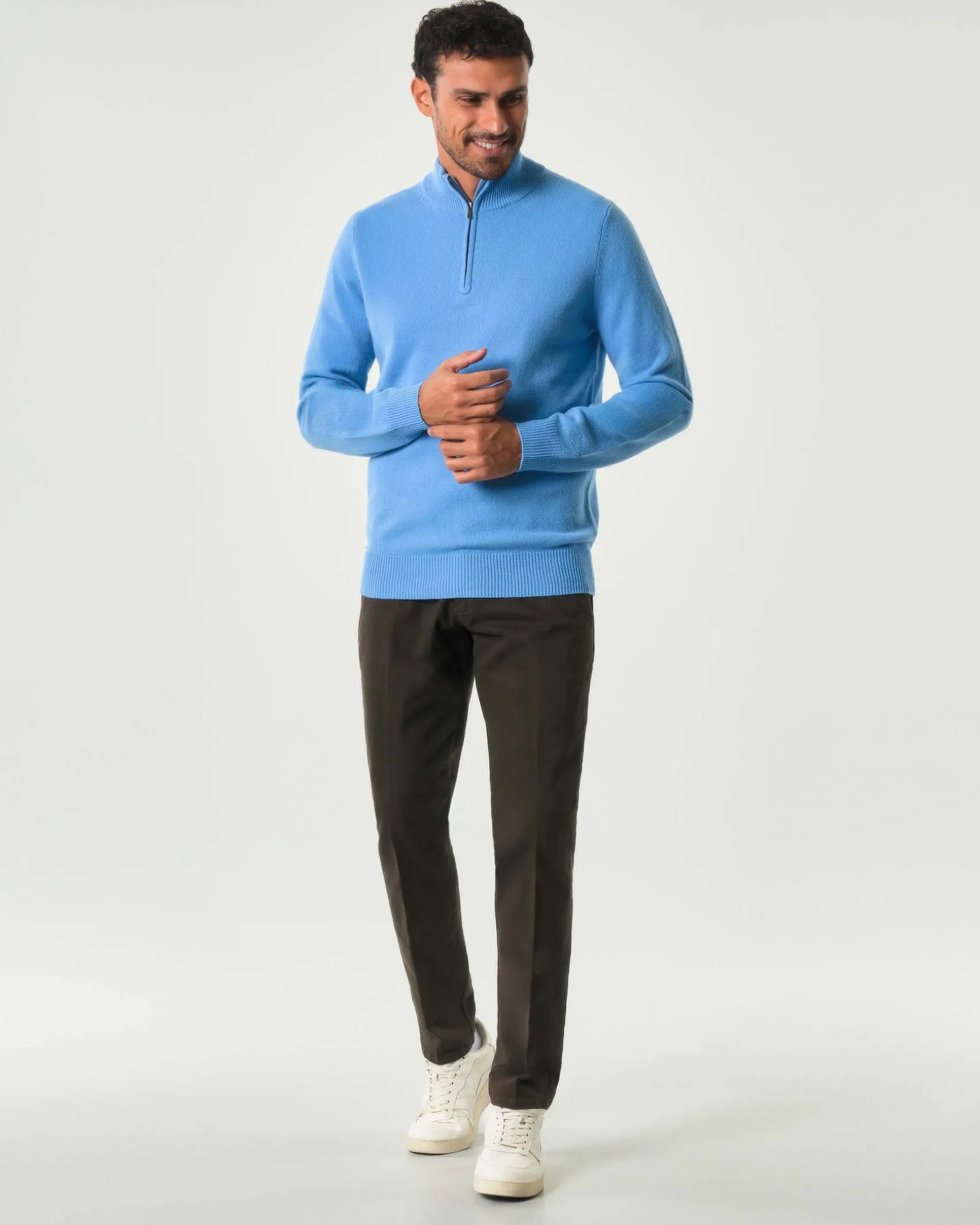 Pantalone chino New Rolf Roy Roger's marrone slim-fit in gabardina di cotone stretch
