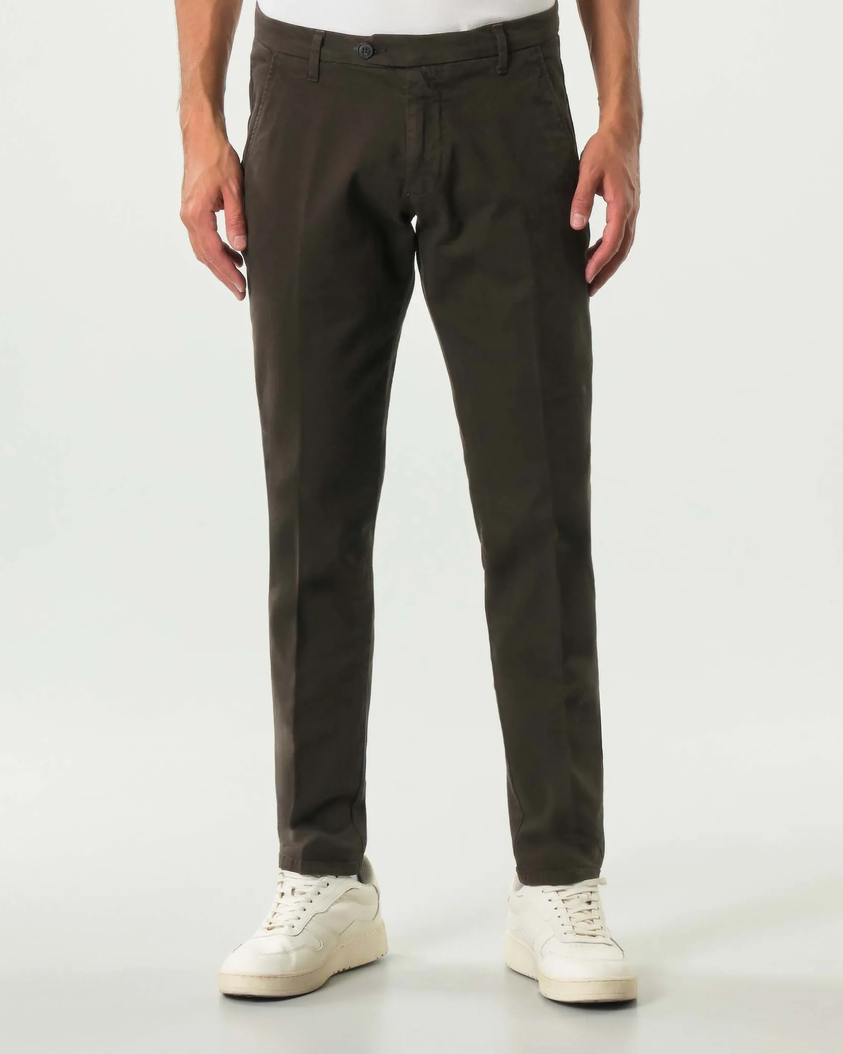 Pantalone chino New Rolf Roy Roger's marrone slim-fit in gabardina di cotone stretch