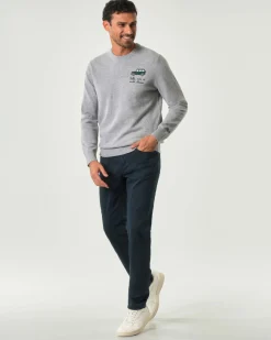Pantalone cinque tasche Jeckerson blu modello John in gabardina di cotone stretch con toppa