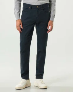 Pantalone cinque tasche Jeckerson blu modello John in gabardina di cotone stretch con toppa