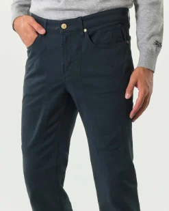 Pantalone cinque tasche Jeckerson blu modello John in gabardina di cotone stretch con toppa