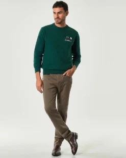 Pantalone cinque tasche Jeckerson marrone modello John in gabardina di cotone stretch con toppa