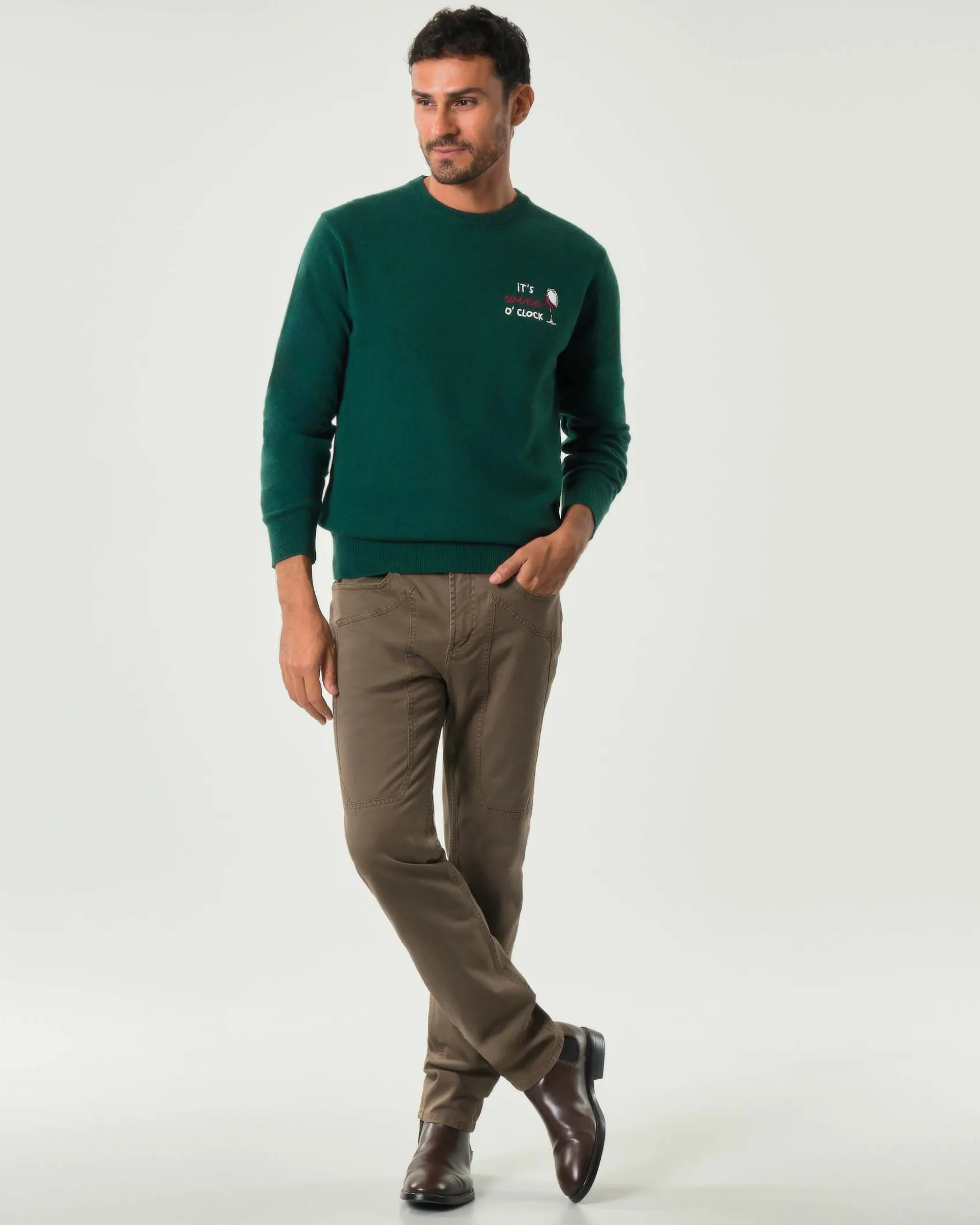Pantalone cinque tasche Jeckerson marrone modello John in gabardina di cotone stretch con toppa