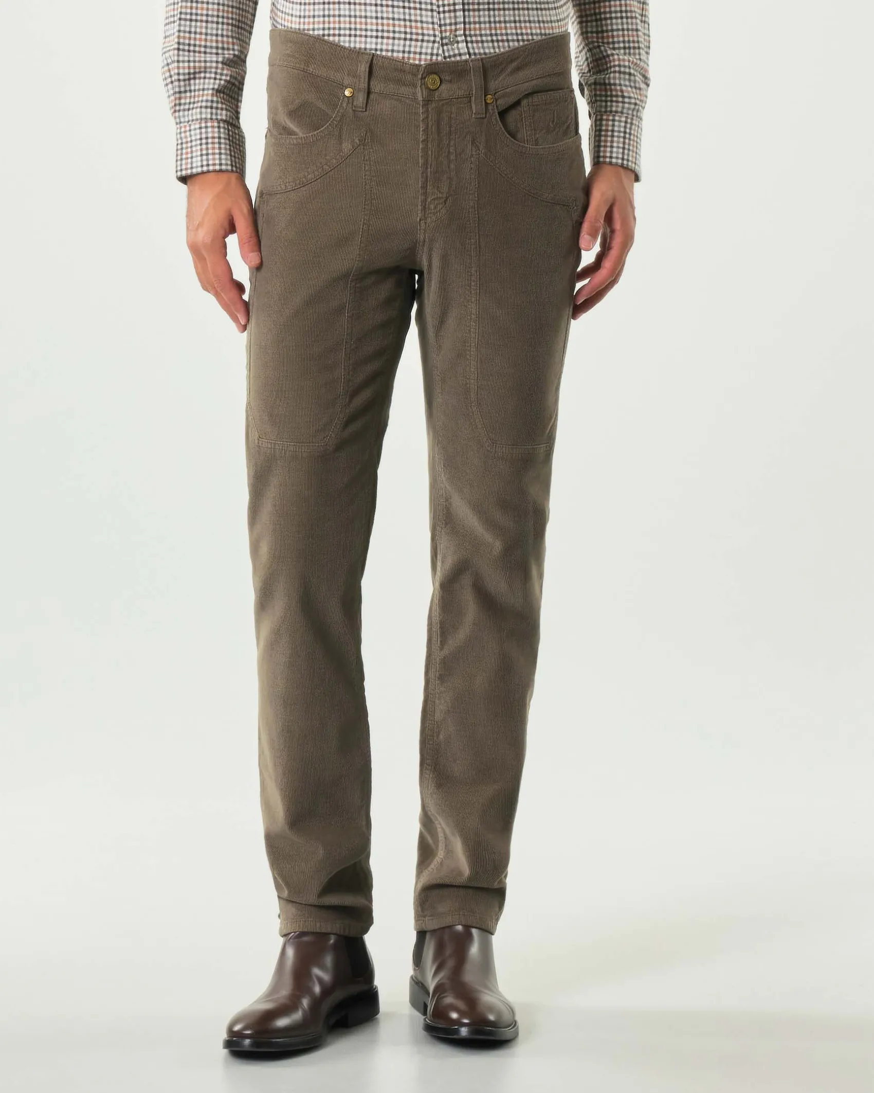 Pantalone cinque tasche John slim-fit marrone in velluto di cotone stretch
