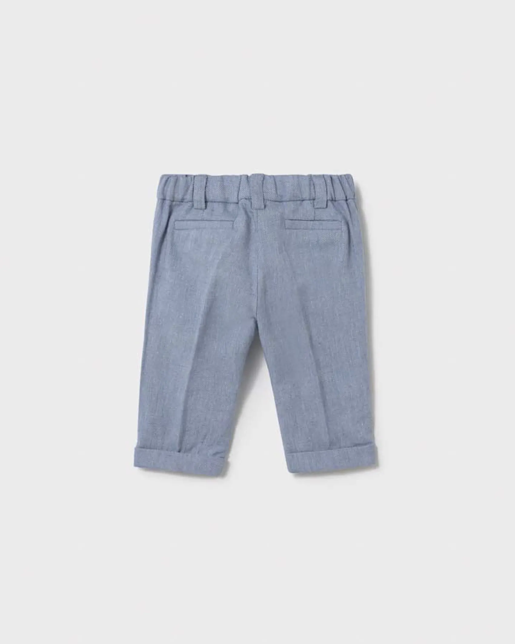 Pantalone color avio in misto cotone e lino a gamba dritta