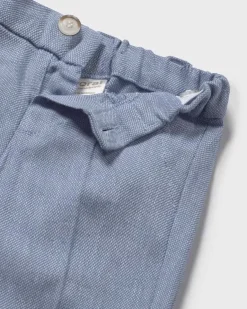 Pantalone color avio in misto cotone e lino a gamba dritta
