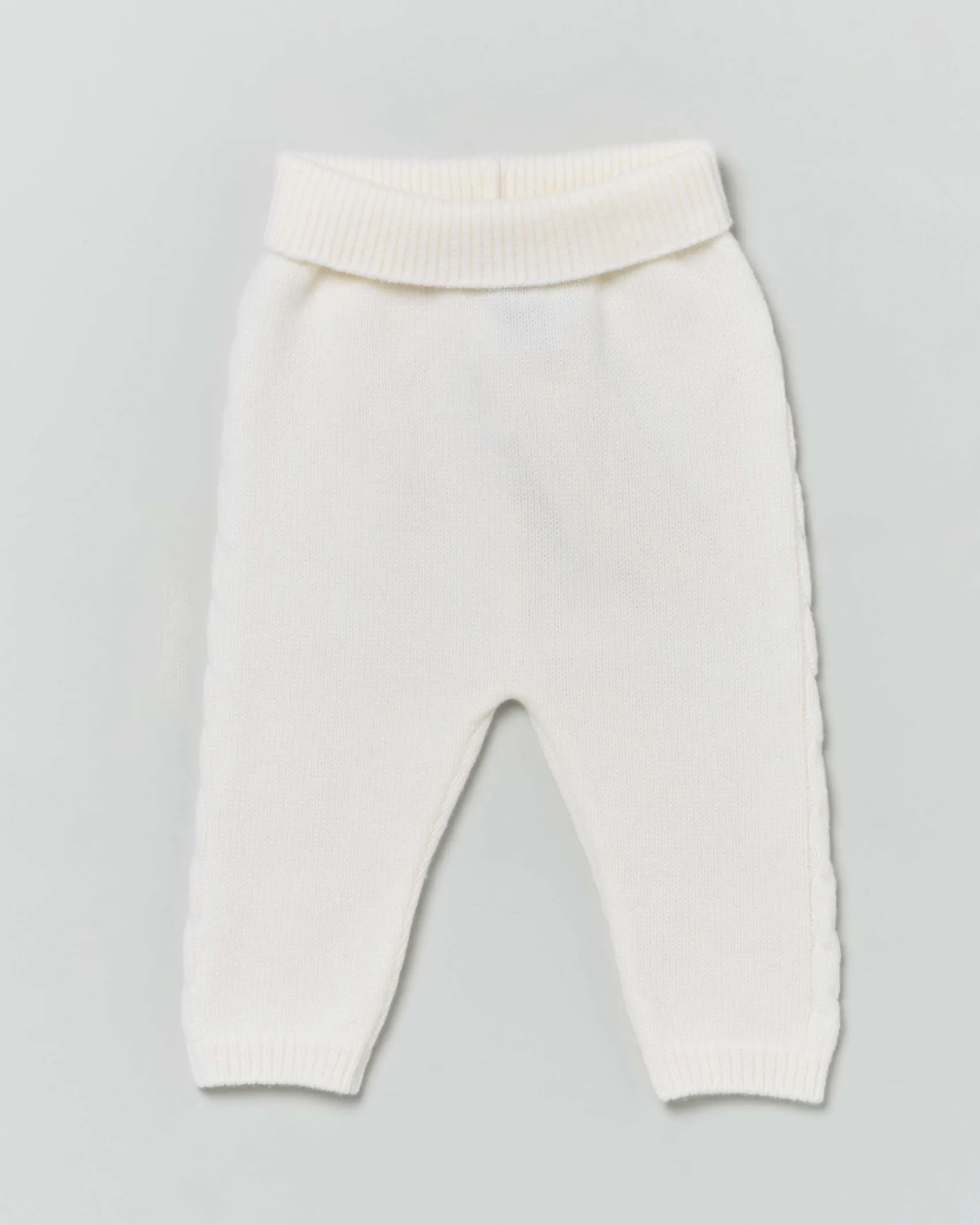 Pantalone color panna in pura lana con tape a trecce