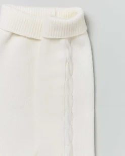 Pantalone color panna in pura lana con tape a trecce
