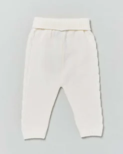 Pantalone color panna in pura lana con tape a trecce